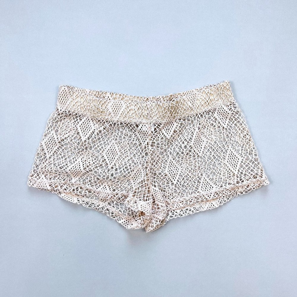 Miami Style Cream Sheer Net Cover Up Beach Shorts Women’s Size S